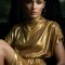 Asymmetric metallic gold dress by DaRousso