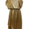 Liquid gold metallic dress front view with cowl neckline and elastic waist